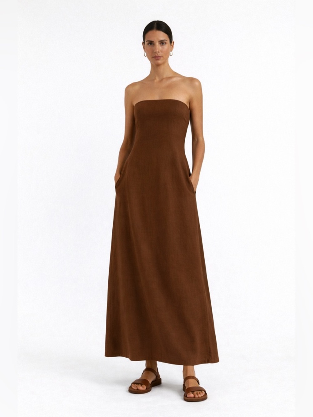 Japna Linen Blend Strapless Midi Dress Brown Size S NWT🤎 summer chic